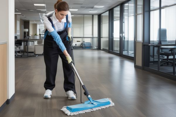 Commercial office cleaning with professional equipment