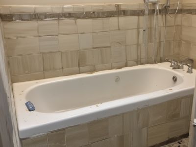 Bathroom before cleaning - soap scum and grime