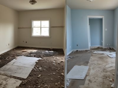 Before - house after construction with dust and debris